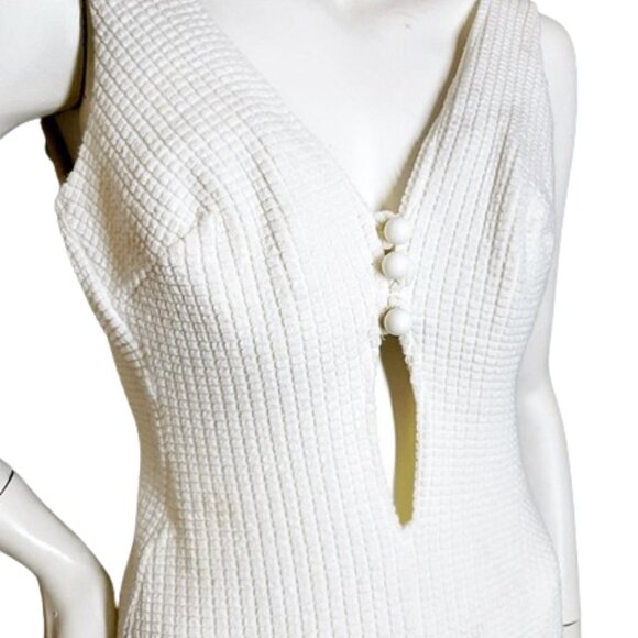 1970s True Vintage White One Piece Knit Swimsuit With A Plunging Open Front - Picture 3 of 13